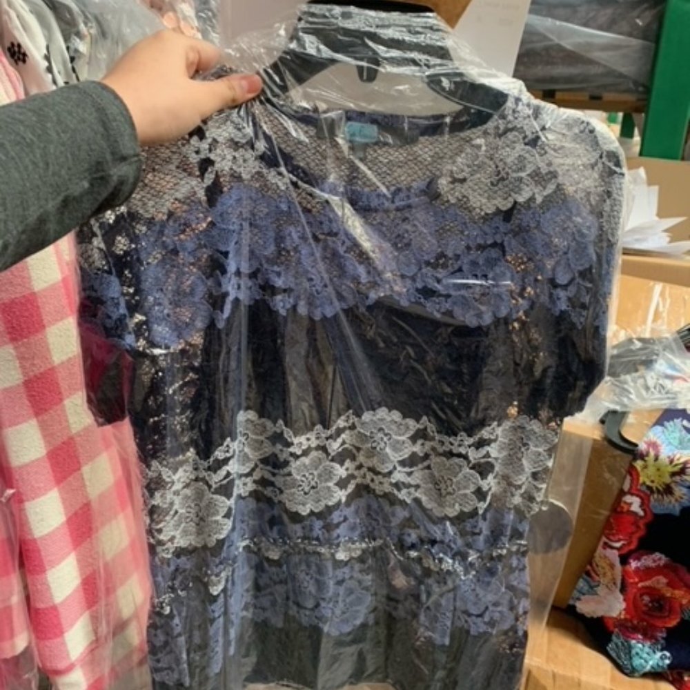 Eva Franco Anthropologie Blue Lace Peplum Top - Picture 6 of 6